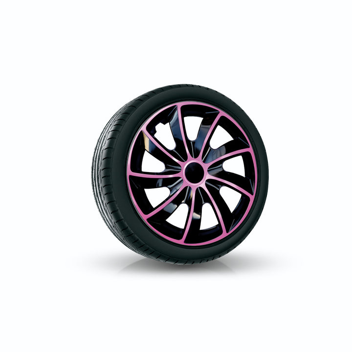 NRM QUAD BiColor Tapacubos para Llantas de Acero Juego de 4 Embellecedores de Rueda Bicolor para Vehículo KFZ Adecuado para la Mayoría de Marcas y Llantas Plástico ABS (Negro/Rosa, 13")