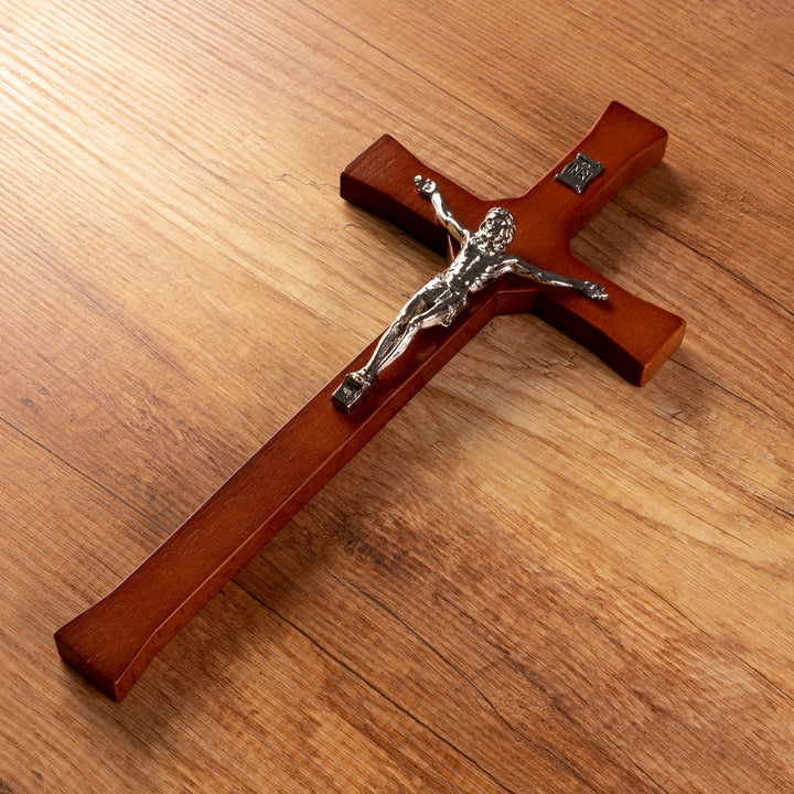 Wall Hanging Cross Christian Beech Wood Jesus Crucifix Passion Prayer 42x18x1.8cm