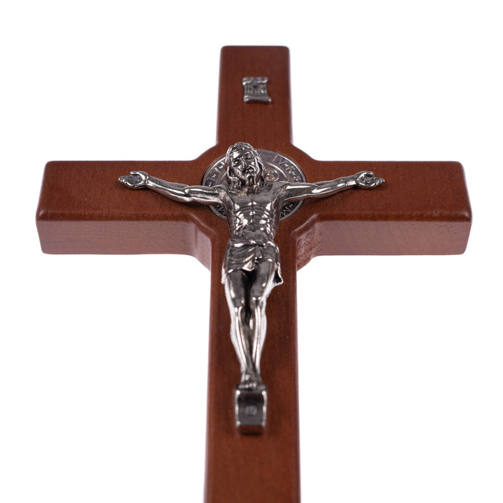 Houten Sint Benedictus kruis hangend met pasque brons 18x10x1.8cm