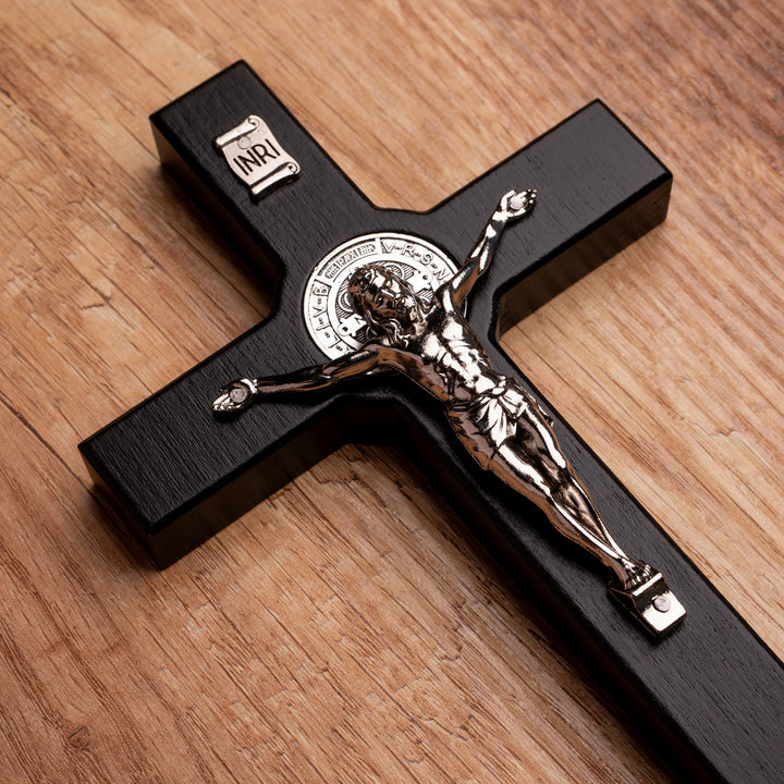 Wooden Hanging Cross of St. Benedict hanging Black 18x10x1.8cm