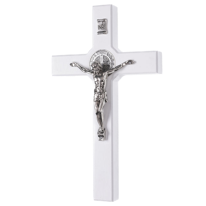 Wooden St. Benedict's cross hanging with a pasque white 18x10x1,8cm.