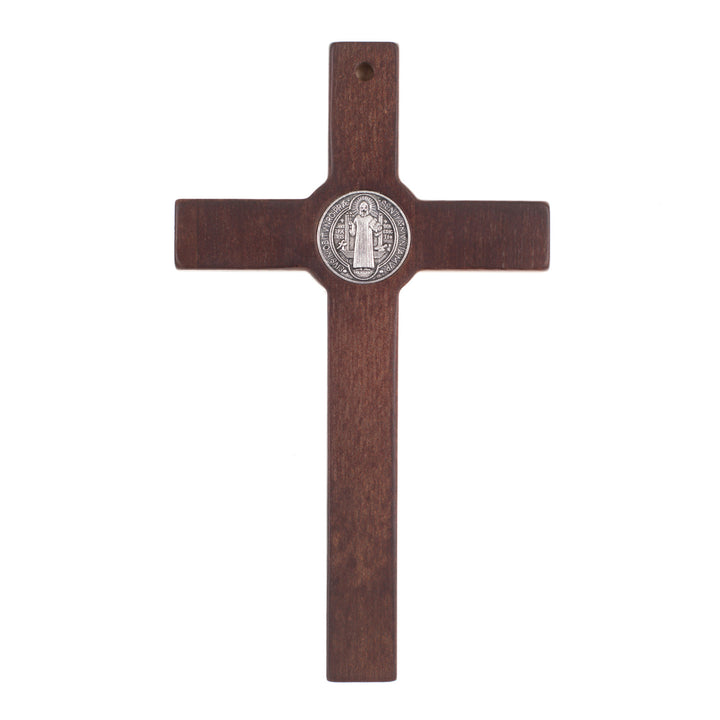 Houten Sint Benedictus kruis hangend met pasque brons 22x12x1.8cm