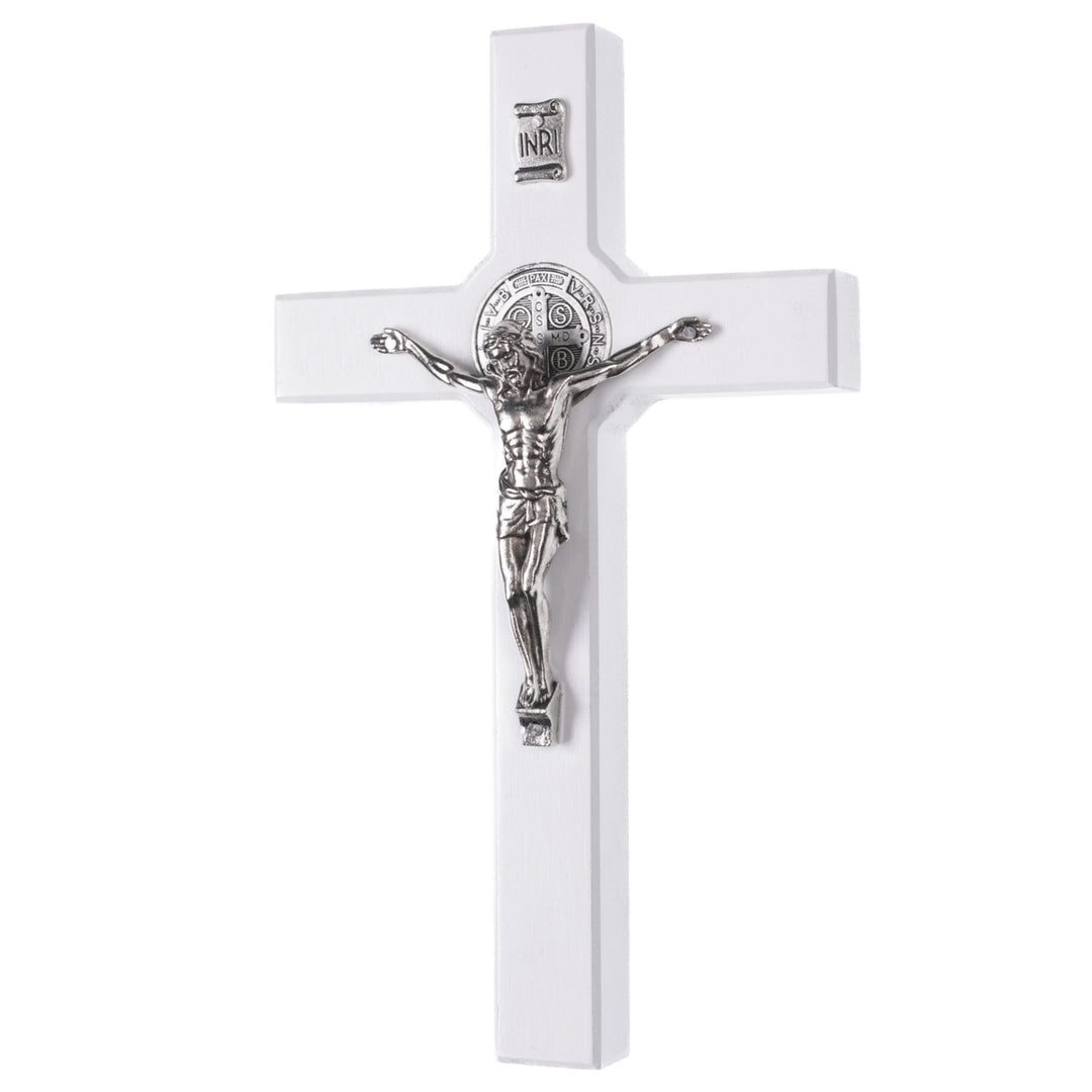 Cruz de Madera de San Benito Cruz Colgante con Símbolo de la Pasión (Blanco, 22x12x1.8cm)