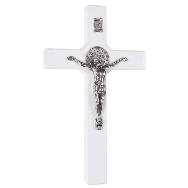 Wooden St. Benedict's cross hanging with a pasque white 22x12x1,8cm.