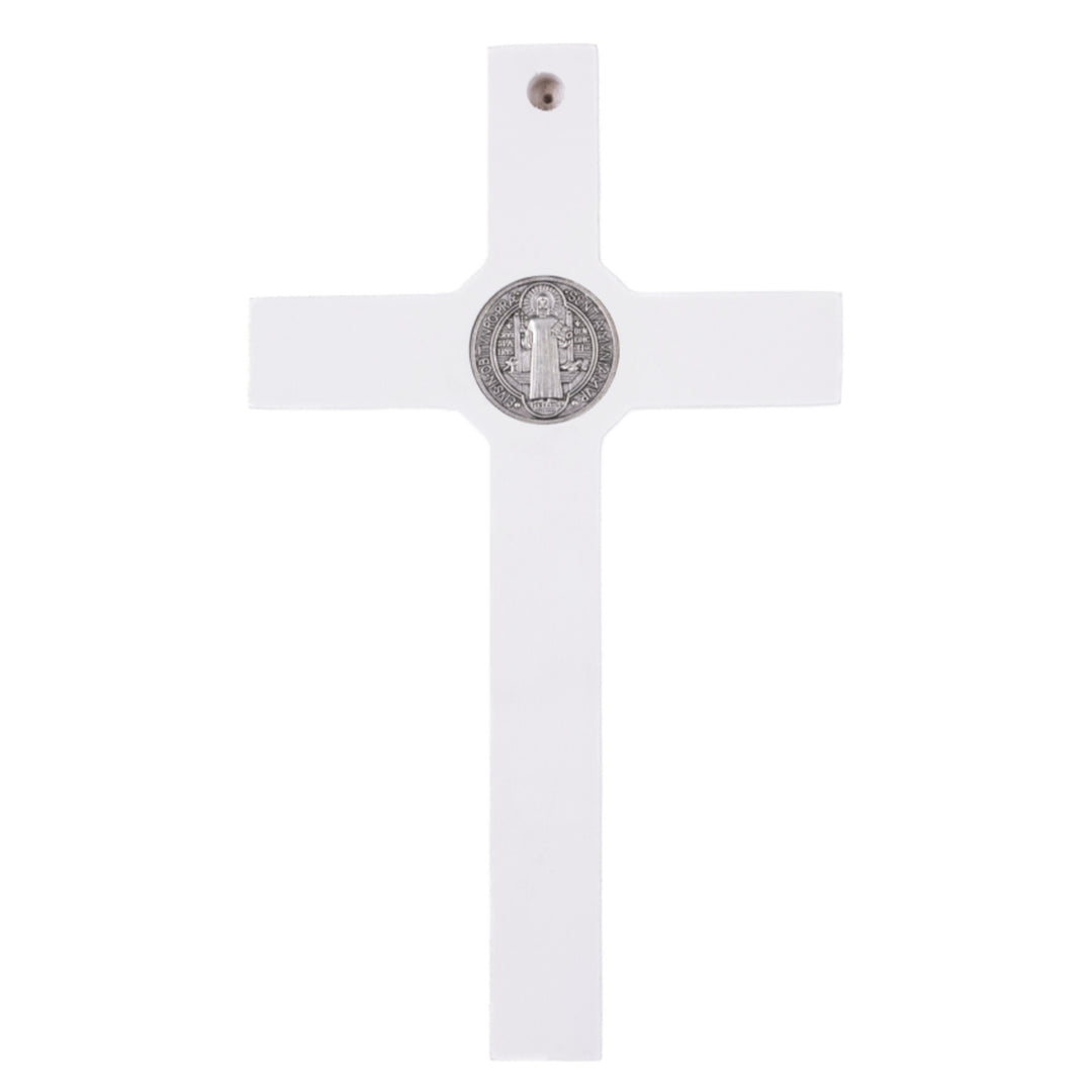 Wooden St. Benedict's cross hanging with a pasque white 22x12x1,8cm.