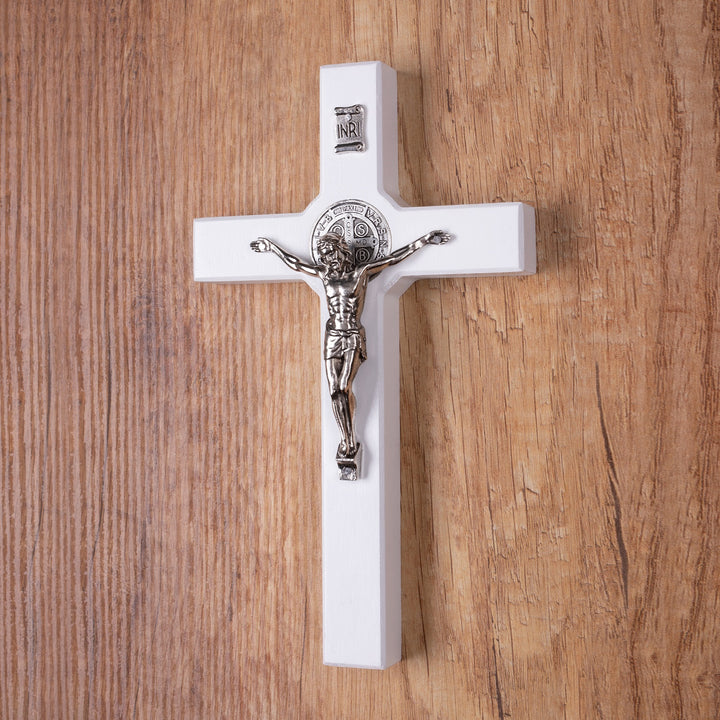 Cruz de Madera de San Benito Cruz Colgante con Símbolo de la Pasión (Blanco, 22x12x1.8cm)