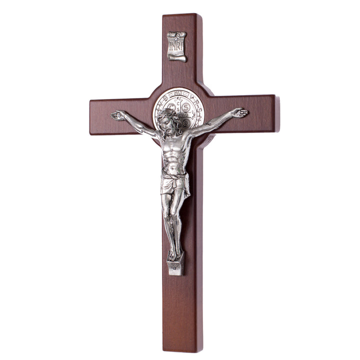 Houten Sint Benedictus kruis hangend met pasque brons 28x16x1.8cm