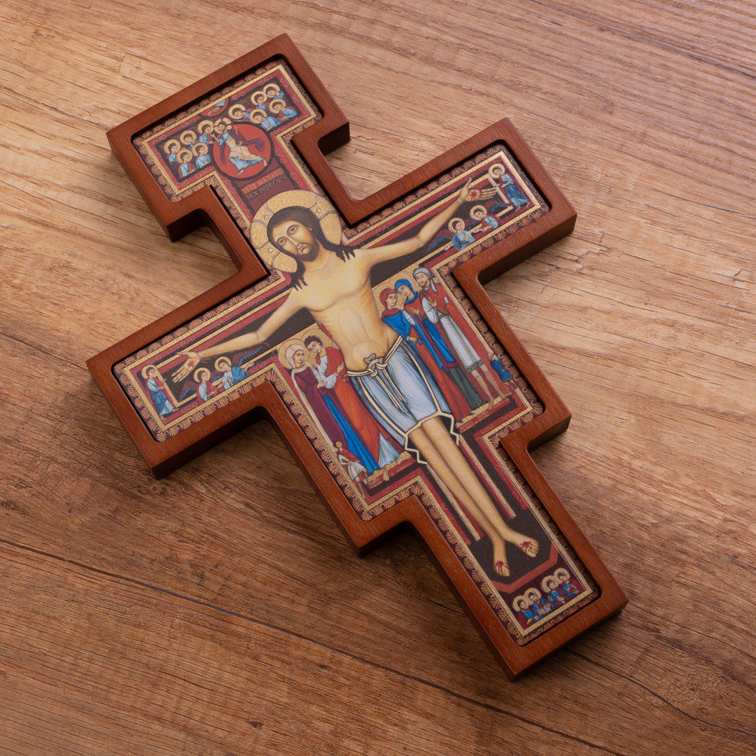 Wooden Wall Cross from San Damiano St. Francis Hanging Crucifix Christian 14x10x1.8cm.