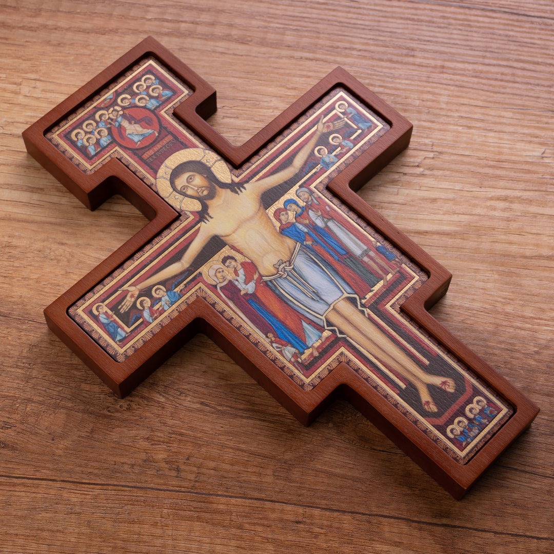 Holzkreuz aus San Damiano Franziskus Kreuz Braun 22x16x1,8cm