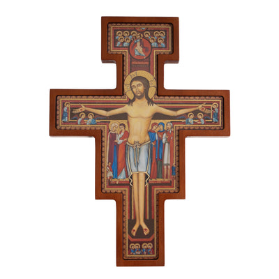 Houten muur Kruis van San damiano St. Francis opknoping kruisfix Christian 28x20x1.8cm
