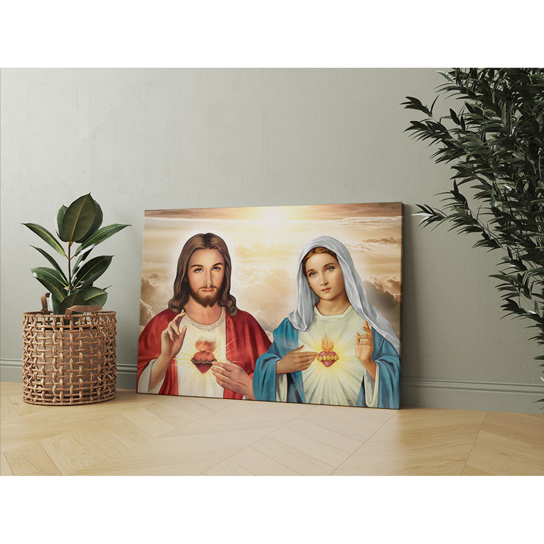 Cuadro sobre Lienzo Corazón de Jesús Corazón de María (30x40 cm)