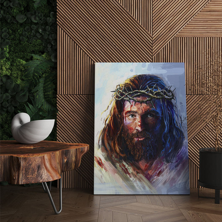 Jesus Christ Painting Crown of Thorns Portrait Cotton Pine Wood 20x30cm