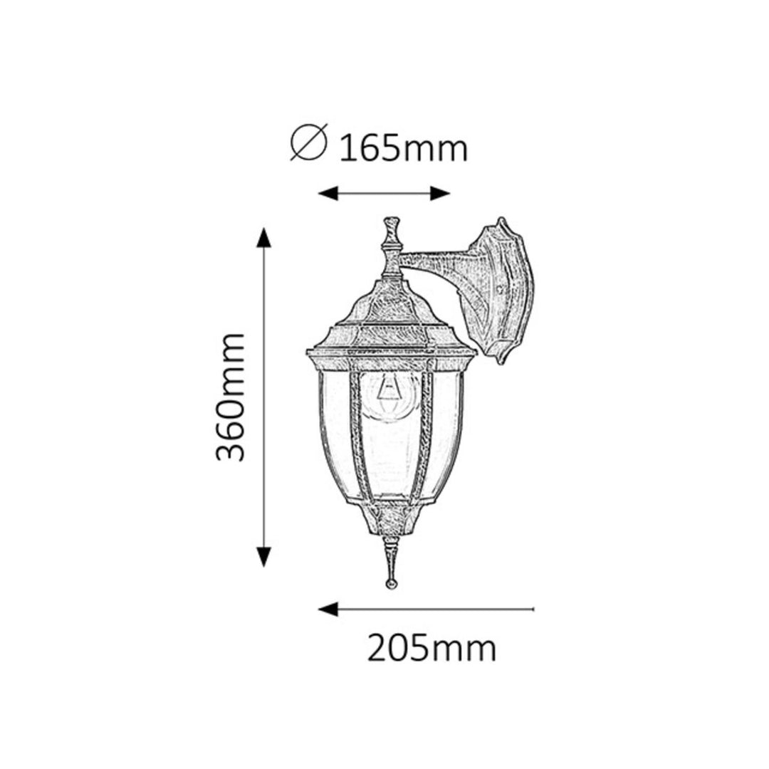 Rabalux Nizza 8451 or antique E27 60W IP43 applique murale. Parfaite pour le jardin, la terrasse et au-delà.