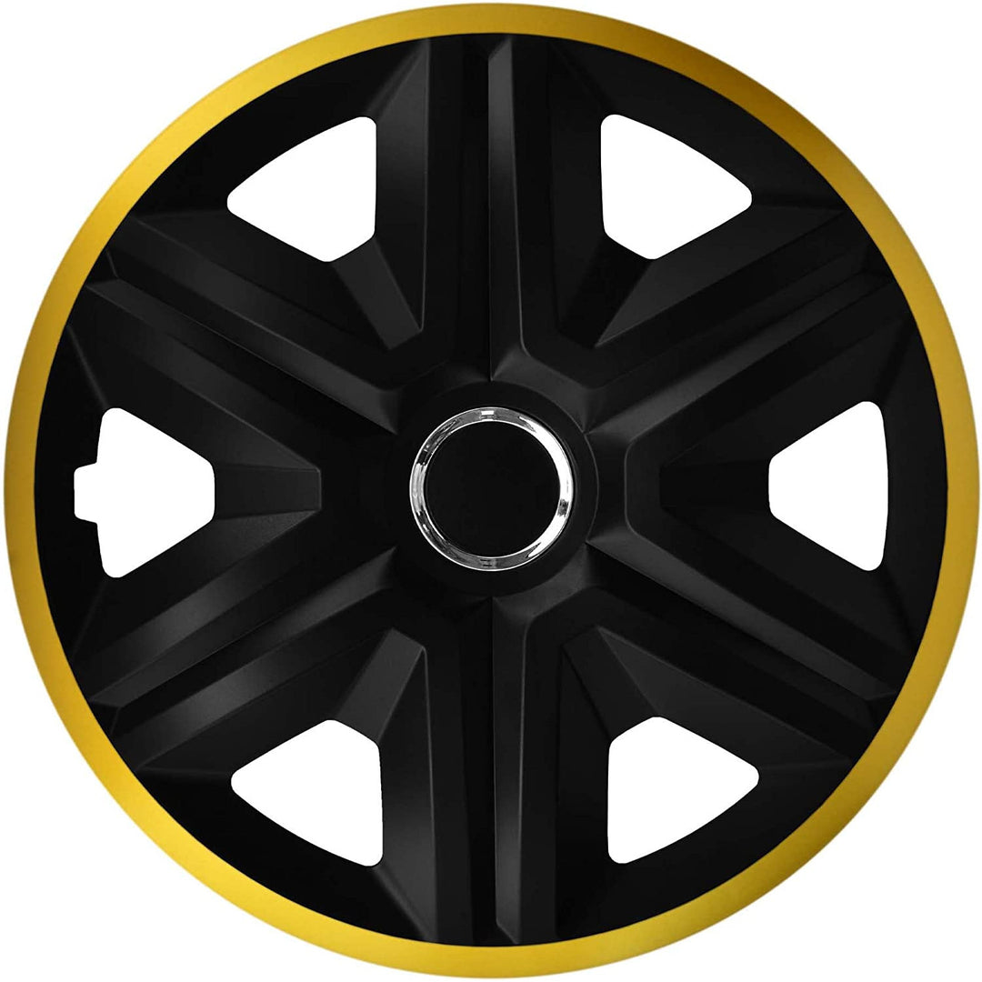NRM Fast Lux Radzierblenden für 14" Stahlfelgen Zweifarbige Radkappen Satz 4er Set Auto KFZ Fahrzeug Geeignet ür die meisten Marken und Felgen ABS-Kunststoff Schwarz/Gold
