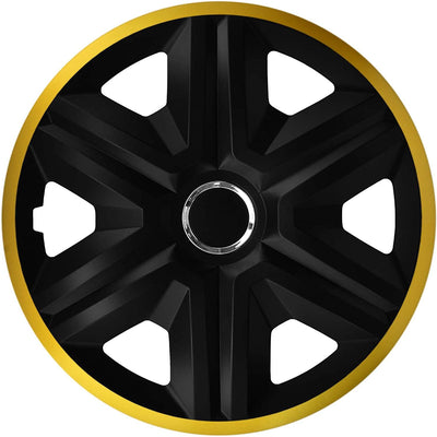 NRM 14 "FAST LUX Wheel Covers for Steel Llantas Two Color Hubcaps Set Of 4 Car Automotive Vehicle Apto Para La Mayoría De Las Marcas Y Llantas ABS Plastic (Black/Gold, 14")