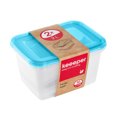 Keeeper Fredo Juego de recipientes para alimentos frescos, apto para frigorífico, congelador y lavavajillas, 2 x 2 l, apilable