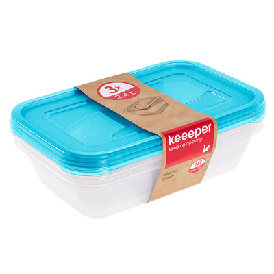 Keeeper Fredo Juego de recipientes para alimentos frescos, apto para frigorífico, congelador y lavavajillas, 3 x 2,4 l, apilable