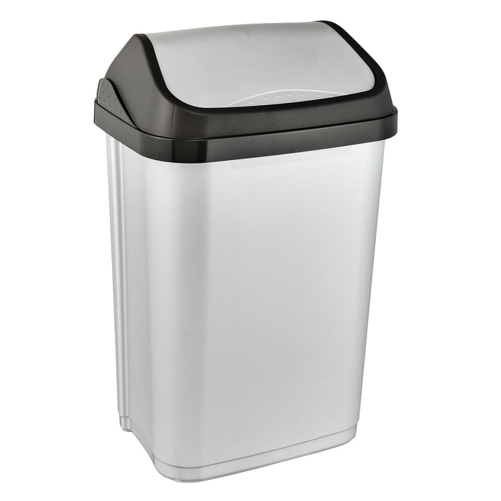 Keeeper Swantje 25L Waste Bin with Swing Lid Flap Trash Can Dustbin Home Indoor Silver Grey Universal Hinged Lidded