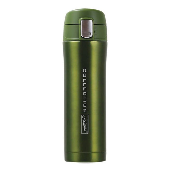 Maestro MR1641 450ml Thermal Mug Vacuum Flask Thermos Insulated Hot Cold Coffee Tea Green Button Opening