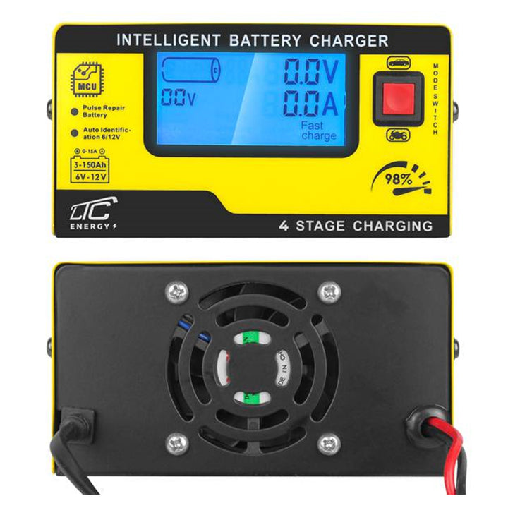 LTC LX1202 Chargeur 6V/12V pour voitures et motos avec contrôle par microprocesseur 15A convient à différents types de batteries de 3Ah à 150Ah