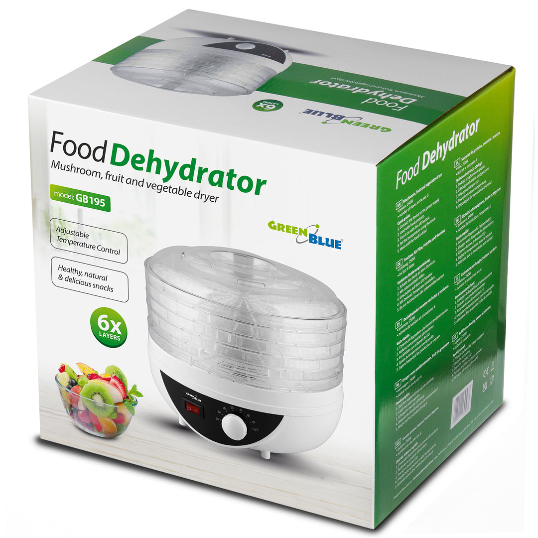 GreenBlue GB195 Deshidratador de Alimentos Secador de Setas, Verduras y Frutas, 250W, Extra silencioso, 5 Tamices