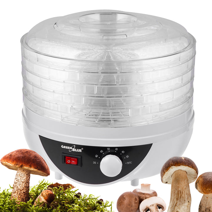 GreenBlue GB195 Food Dehydrator Mushroom Vegetable Fruit Herb 250W Silent Operation 5-Tray 35-70°C Temperature Control