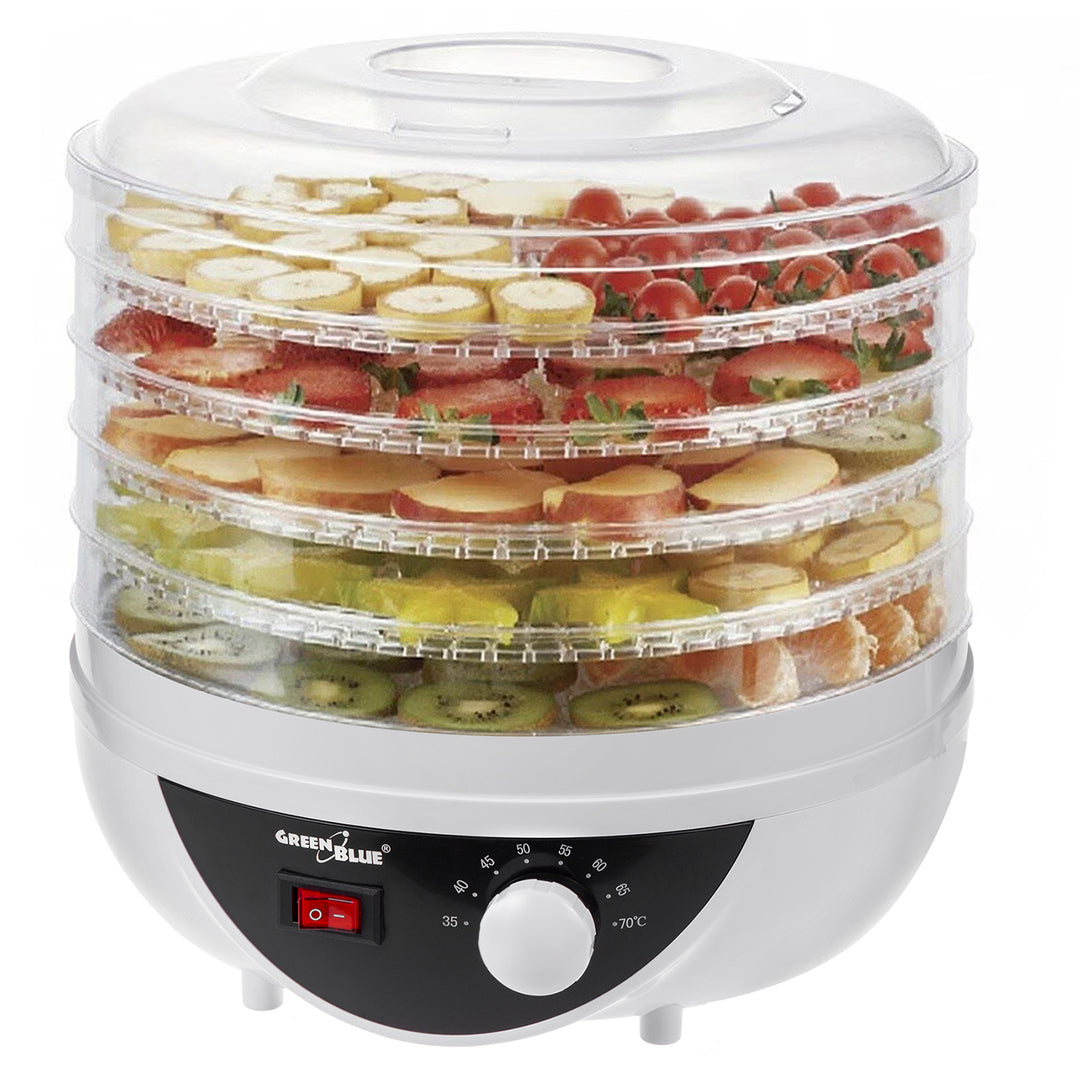 GreenBlue GB195 Deshidratador de Alimentos Secador de Setas, Verduras y Frutas, 250W, Extra silencioso, 5 Tamices