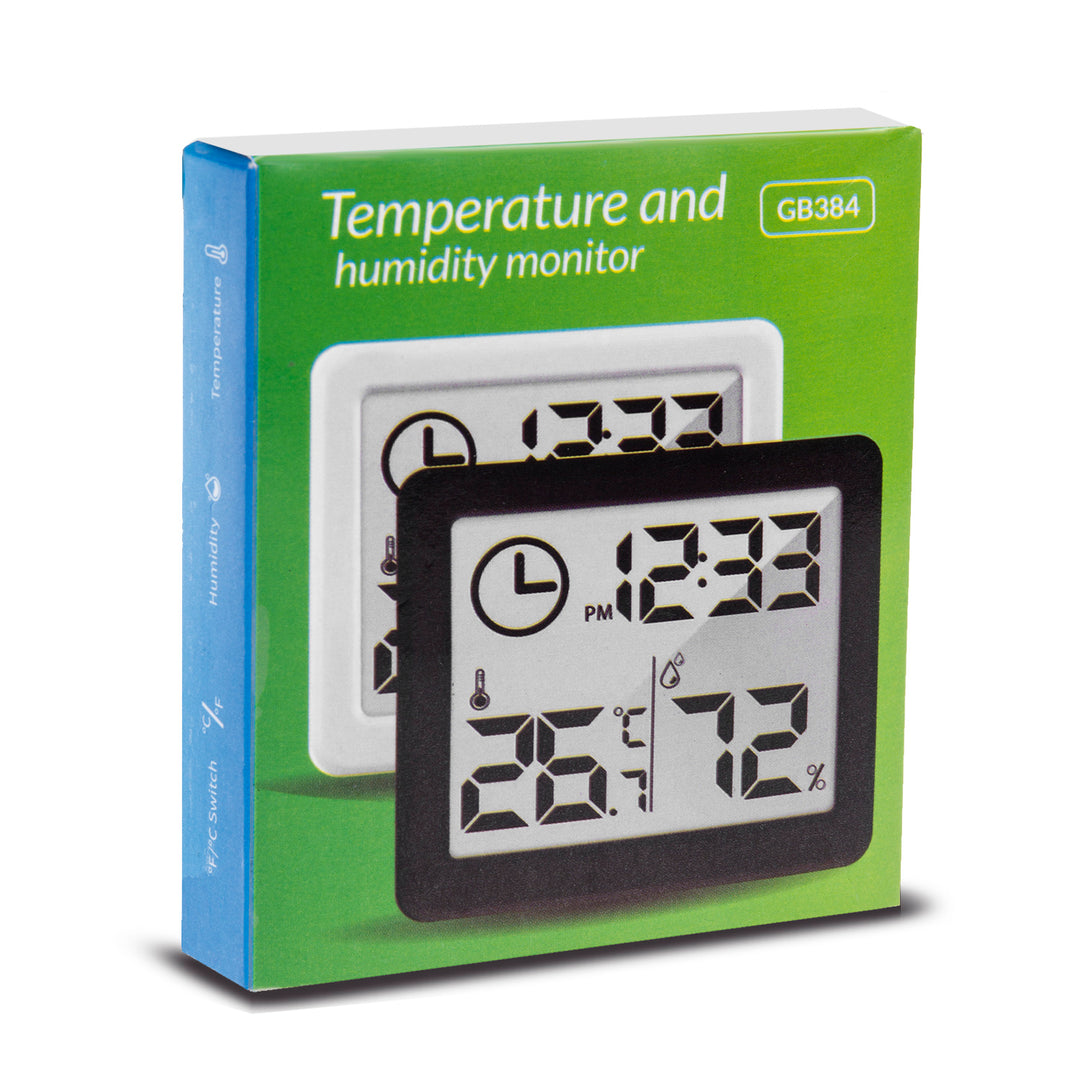 Thermometer Hygrometer with Clock Function, GreenBlue, white, GB384W