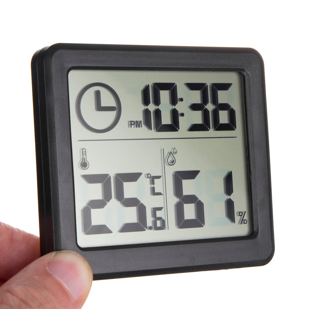 Thermometer Hygrometer with Clock Function, GreenBlue, black,GB384B