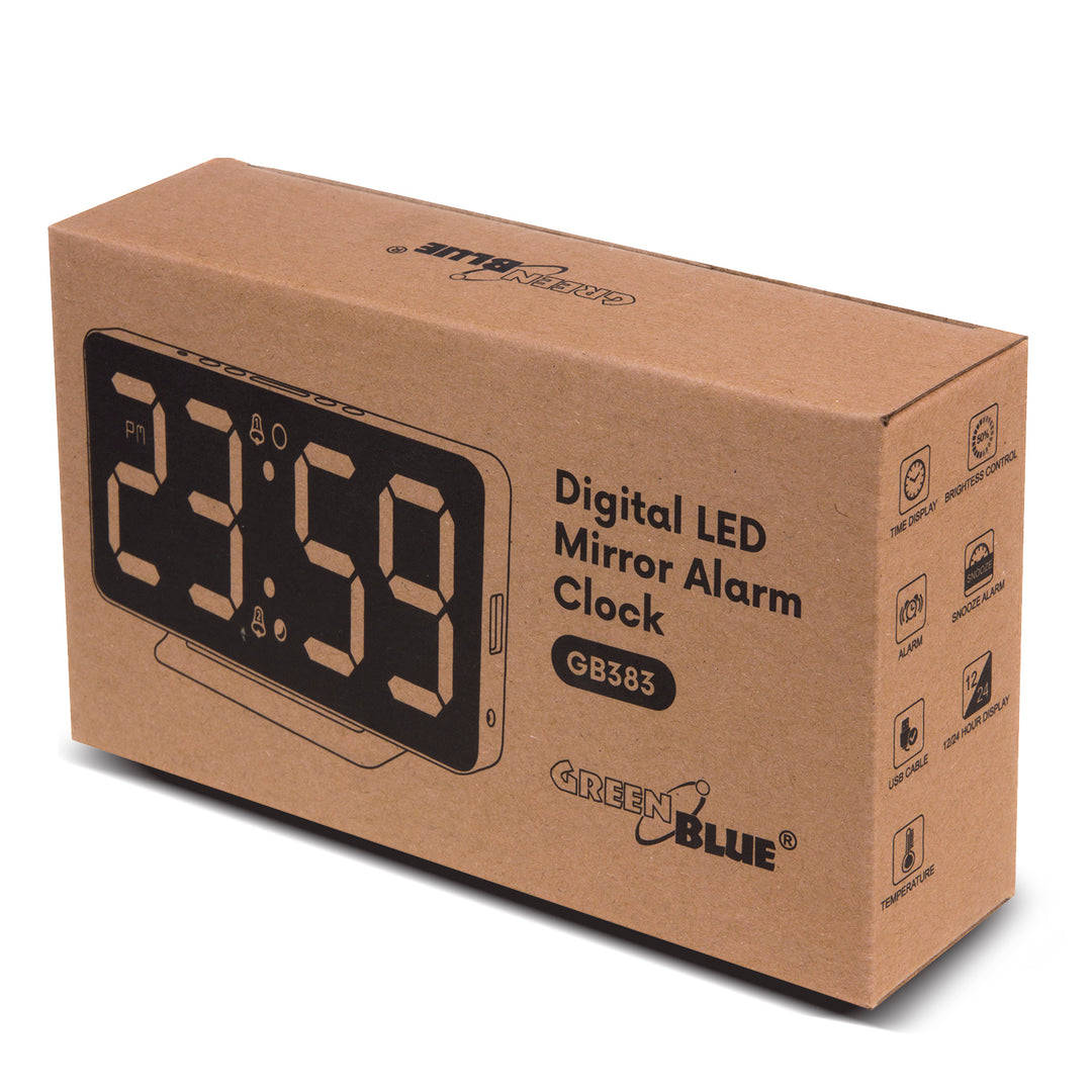 Green Blue GB383 Digitaler LED-Wecker Uhr mit Alarm- und Thermometerfunktion, Snooze/Schlummerfunktion, LED Display, USB-Ladeanschluss