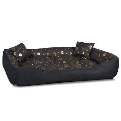 KingDog Dog y Cat Bed with Two Cojines Perro Basket Pet Cama Impermeable Tela Cordura (huesos de oro, tamaño interior: 60x50cm/Tamaño exterior: 80x65cm)