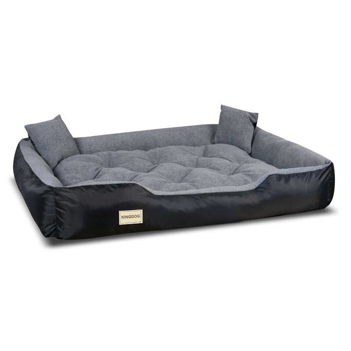 Fleece sturdy dog bed 115 x 95 cm washable black two pillows free of charge