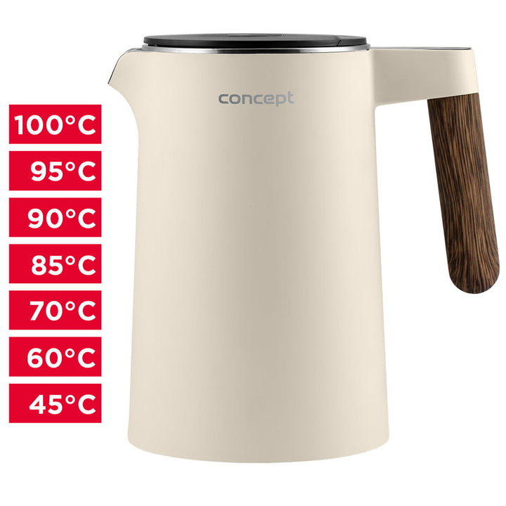 Concept Norwood Stainless Steel Kettle with Temperature Control 45/60/70/85/90/95/100°C Keep Warm Function 1.5L 1850-2200 W (vanilla)