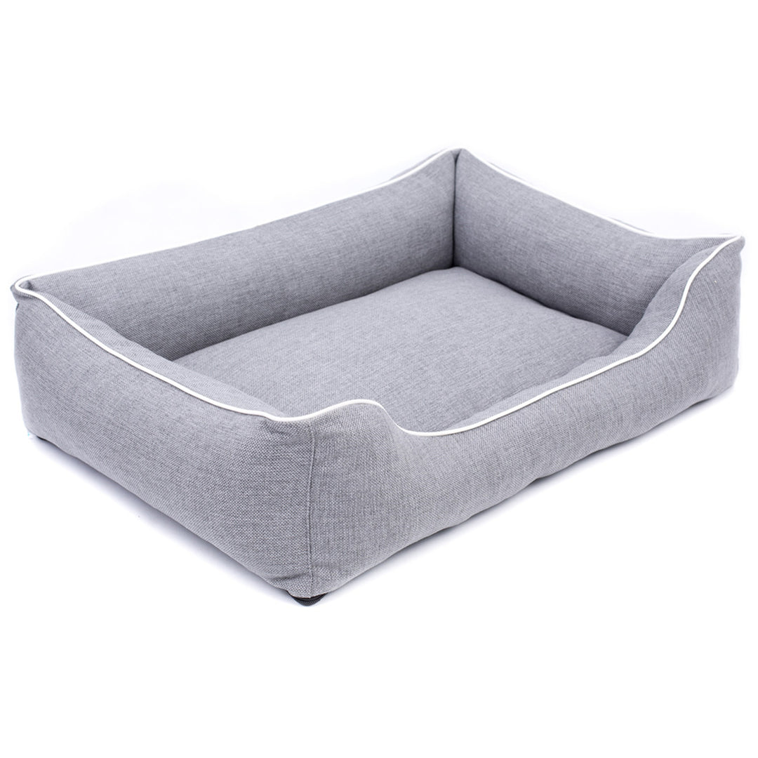 Mestizo Mallorca Comfort Haustierbett Hundekorb Tierbett Hundesofa aus Strapazierfähigem Polsterstoff (Außenmaße: 65x50cm / Innenmaße: 41x27cm, Hellgrau/weiß)