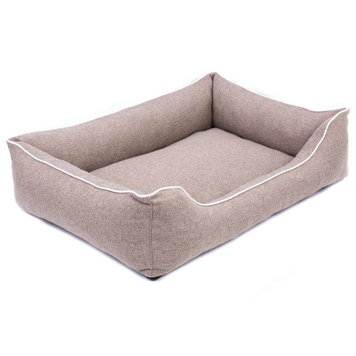 Mestizo Mallorca Comfort Haustierbett Hundekorb Tierbett Hundesofa aus Strapazierfähigem Polsterstoff (Außenmaße: 80x60cm / Innenmaße: 56x40cm, Beige/weiß)