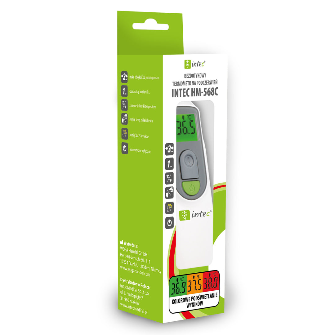 Intec HM-568C Voorhoofdthermometer Contactloze thermometer Meetnauwkeurigheid: 0,1 °C / 0,1 °F Automatische uitschakeling