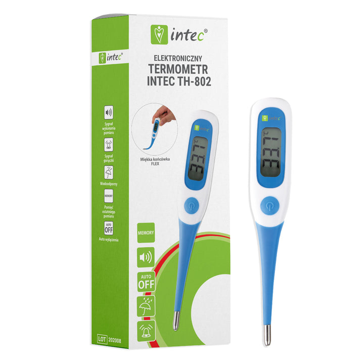 Intec TH-802 Elektronisches Thermometer mit Flexibler Spitze Automatische Abschaltung Speicher der letzten Messung