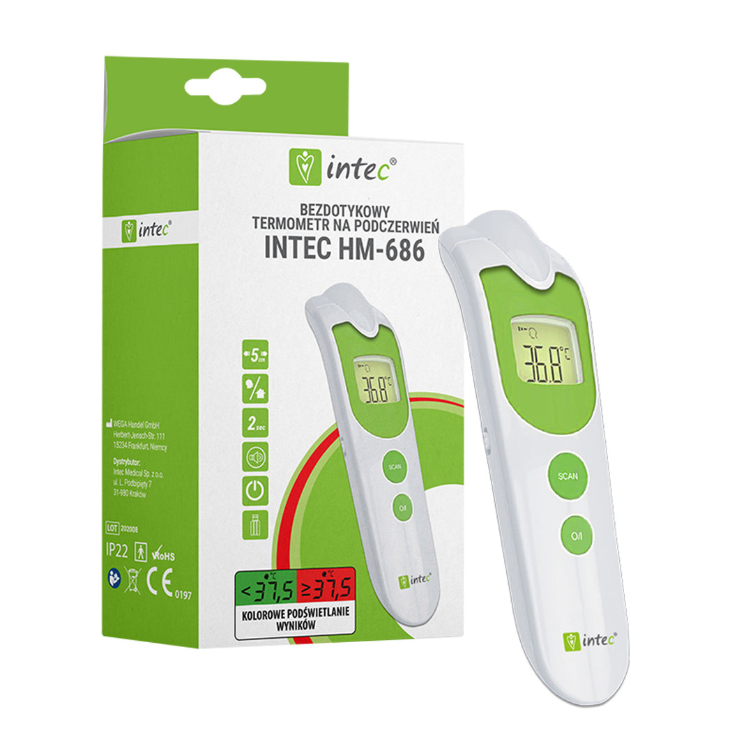 Intec HM-686 2 in 1 Klinische en oppervlakte thermometer Contactloze infraroodthermometer met LCD-display Automatische uitschakeling Voorhoofdthermometer Digitale klinische thermometer