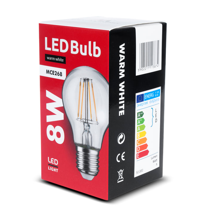 Maclean MCE268 6x LED Bulb, Filament E27, 8W, 230V, WW Warm White 3000K, 806lm, Retro Edison Decorative Bulb