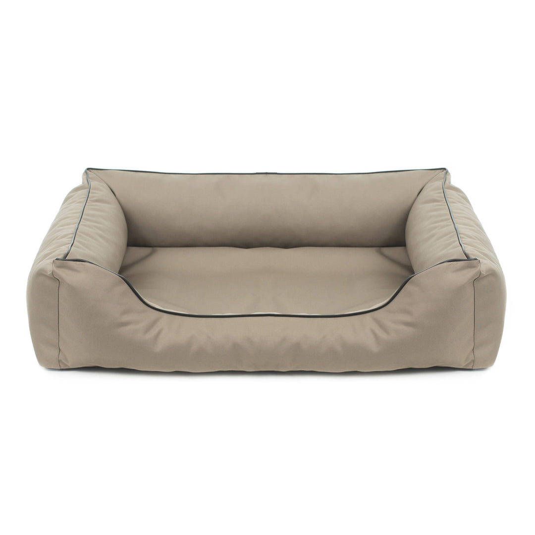 Valencia Sofá cama ortopédico para perros en beige con ribete negro 100 x 75 cm