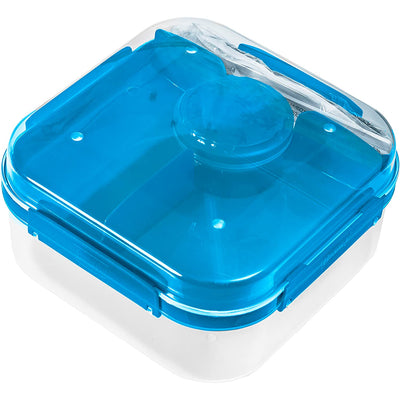 BranQ 1960 Boîte à déjeuner à salade 1,6 L Conteneur à vinaigrette à 2 niveaux Compartiments à couverts Boîte de transport de stockage des aliments - Bleu
