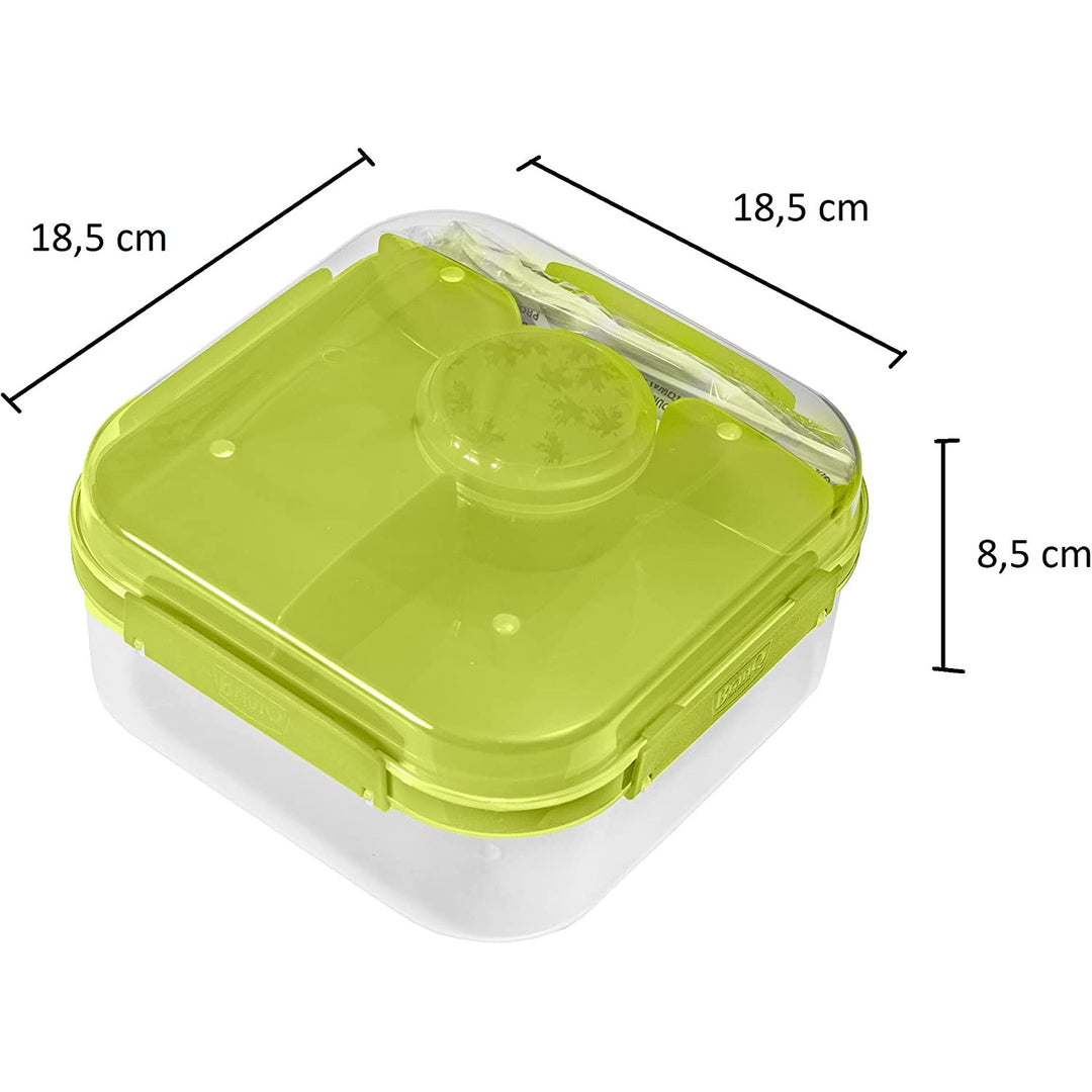 BranQ 1960 1.6L Salad Lunch Box 2 Level Dressing Container Cutlery Compartments Food Storage Transport Box - Green