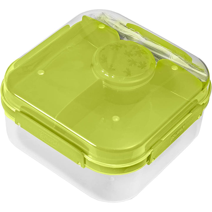 BranQ 1960 1.6L Salad Lunch Box 2 Level Dressing Container Cutlery Compartments Food Storage Transport Box - Green