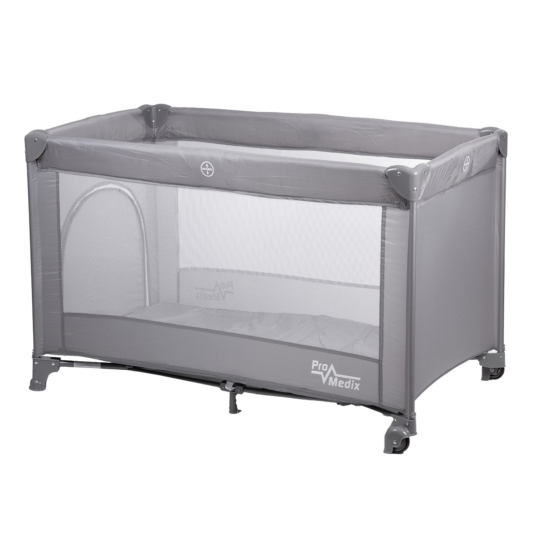 Promedix PR-803G Travel Baby Cot with Wheels - Grey Bed Crib 125x65x74cm Casters Protective Cover