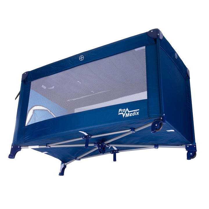 Promedix PR-803 B Lit de voyage 125x65x74 cm bleu roulettes housse de protection