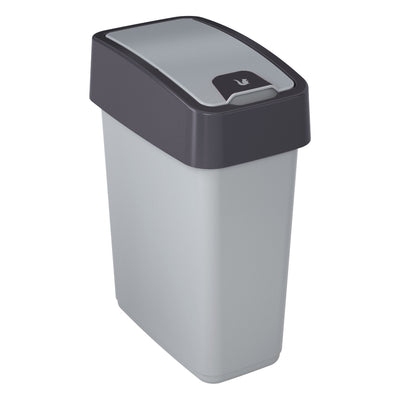 Keeper Magne 10L afvalbak met lift- en klapduwdeksel, zilvergrijs, stevig plastic