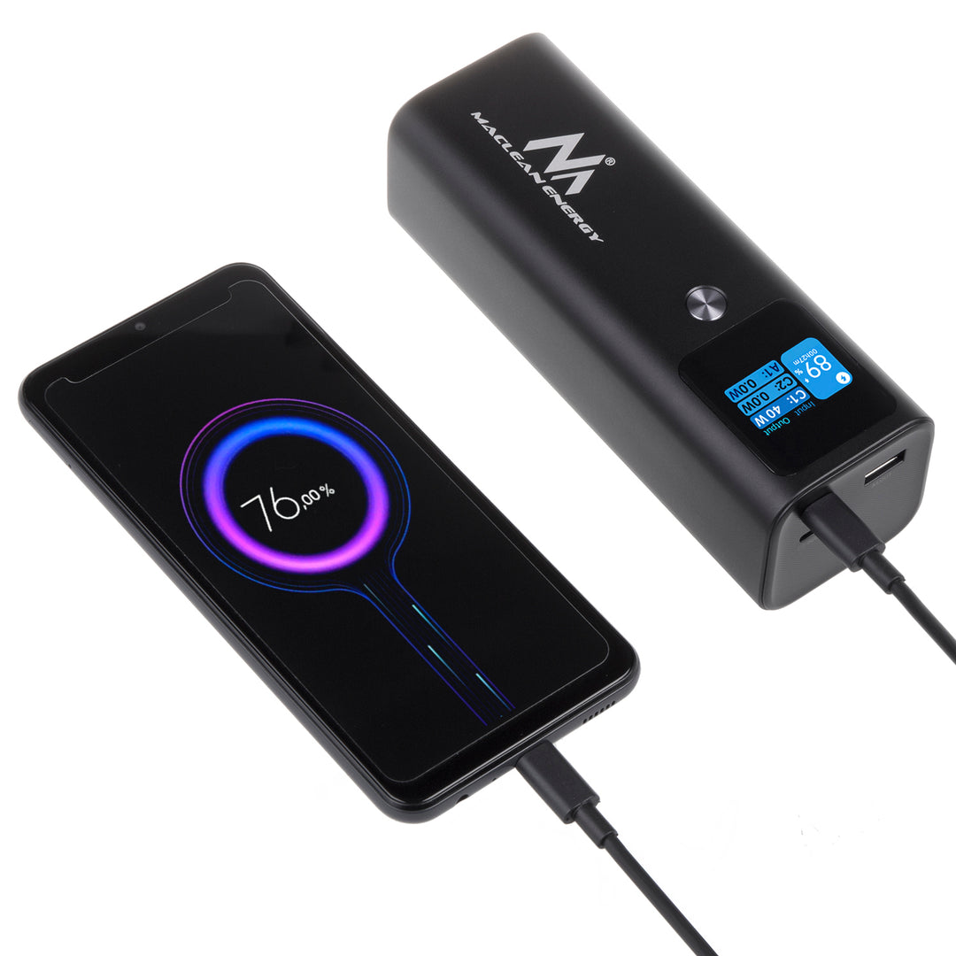 Maclean MCE335 Powerbank 24600 mAh avec fonction de charge rapide USB C entrée et sortie, batterie externe Power Delivery (PD) 140 W, Fast/Quick/Super Charge, 88,56 Wh, 2 ports USB Type-C, capacité