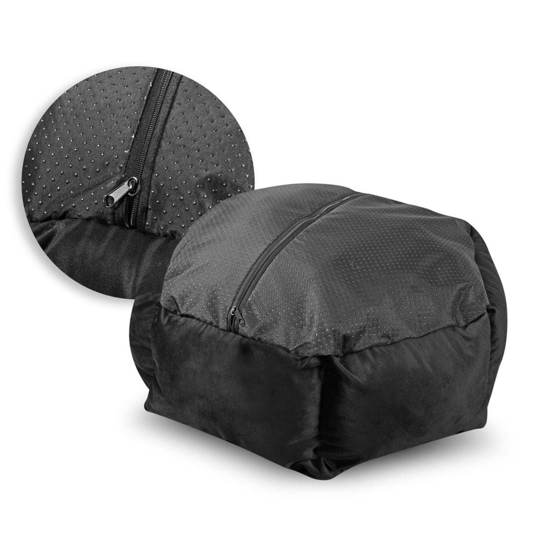 KingDog Prestige Samtiges Hundebett mit abnehmbarem Bezug und rutschfestem Boden Hundekorb Haustierbett Tierbett Sechseckig Deko-Velour (Durchmesser: 50 cm, Schwarz/Grau)