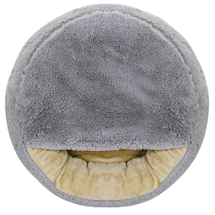 Shaggy Fluffy Pet Bed with Hood Bed for Cats/Dogs Cuddle Bed Dog Bed Cat Bed Minky Hair Shaggy 18 mm Silicone Filling Light Gray (Diameter: 50 cm)