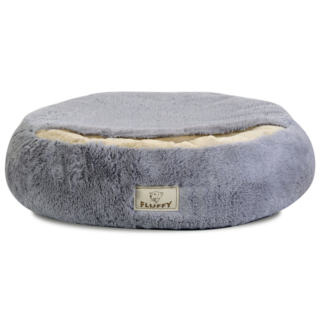 Shaggy Fluffy Haustierbett mit Kapuze Bett für Katzen/Hunde Kuschelbett Hundebett Katzenbett Minky-Haar Shaggy 18 mm Silikon-Füllung Hellgrau (Durchmesser: 70 cm)